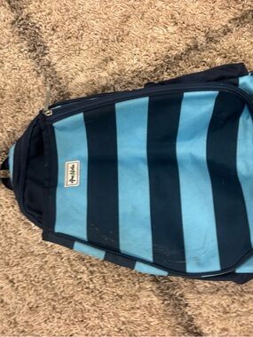 Ame & Lulu TENNIS BACKPACK. Striped Two-Tone Blue Backpack with Front Pocket